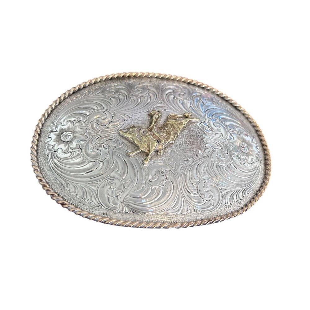 Montana Silversmiths Bull Rider Vintage Rodeo Belt Buckle Sterling Silver Plate